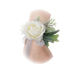 Corsage Wristlet for Wedding Bridal White Corsage Handmade Wedding Rose Wristlet Prom Suit Decorations(White)