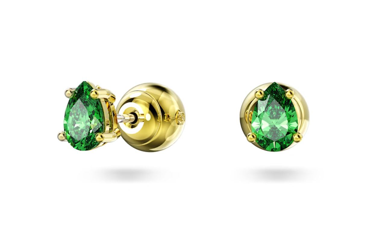 Swarovski Chroma Stud Earrings, Pear Cut Crystal, Green, Gold-tone Finish