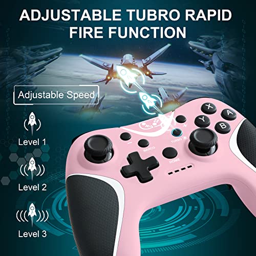 BRHE Wireless Switch Controllers Pink,Nintendo Switch Controller for Nintendo Switch/Lite/OLED/Windows PC with Programmable/Vibration/Turbo Funtion,Switch Pro Controller Gamepad with 2 Thumb Caps