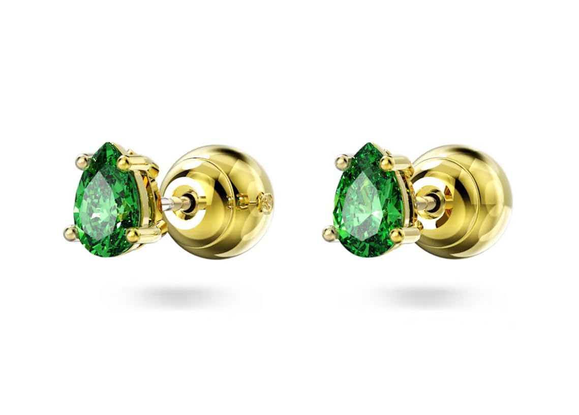 Swarovski Chroma Stud Earrings, Pear Cut Crystal, Green, Gold-tone Finish