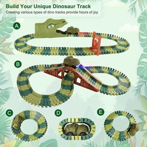 Dinosaur Race Car Flexible Track Toy Set 218pcs for Kid - Create a Dino World Race Road, Christmas Holiday Toy List, Best Birthday Gift for 3 4 5 6 7 Year Old Boy from BIRANCO.