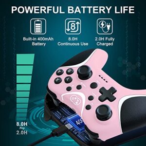 BRHE Wireless Switch Controllers Pink,Nintendo Switch Controller for Nintendo Switch/Lite/OLED/Windows PC with Programmable/Vibration/Turbo Funtion,Switch Pro Controller Gamepad with 2 Thumb Caps