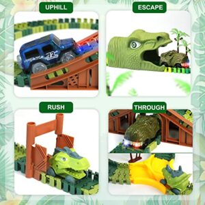 Dinosaur Race Car Flexible Track Toy Set 218pcs for Kid - Create a Dino World Race Road, Christmas Holiday Toy List, Best Birthday Gift for 3 4 5 6 7 Year Old Boy from BIRANCO.