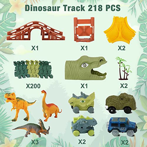 Dinosaur Race Car Flexible Track Toy Set 218pcs for Kid - Create a Dino World Race Road, Christmas Holiday Toy List, Best Birthday Gift for 3 4 5 6 7 Year Old Boy from BIRANCO.