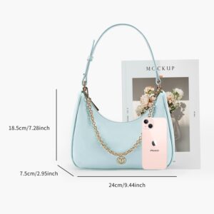 VICTORIA HYDE Clutch Bag Women's Small Shoulder Bag Retro Genuine Leather Shoulder Bag Vintage Handbag (Cyan)