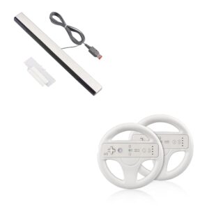 Xahpower Sensor Bar for Wii and 2 Pack Steering Wheel Games Accessories