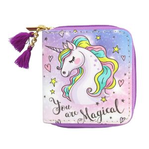 mayebridge cute rainbow unicorn wallet for gilrs christmas gift unicorn coin purse women’s printed zip around wallet girls christmas gift(purple unicorn0514)