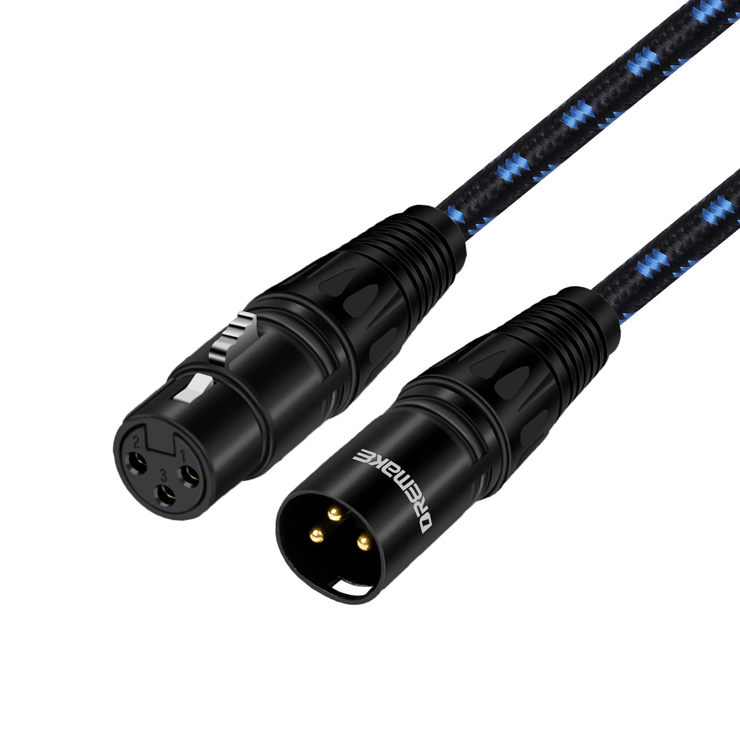 DREMAKE 66 Foot XLR Mic Cable, Balanced XLR 3Pin Male to Female Microphone Patch Cable for Live Sound & Stage, Studio Harmonizer, Mixing Board, Patch Bay, Preamp, Speaker System - Black/Blue Tweed