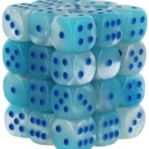 Chessex Dice Set – 12mm Gemini: Pearl Turquoise-White/Blue Luminary Dice Block – Dungeons and Dragons D&D DND TTRPG Dice – Includes 36 Dice – D6