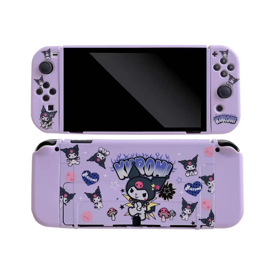 Cute Protective Case for Nintendo Switch OLED 2021, Kawaii Skin Accessories Shock-Absorption and Anti-Scratch, Waterproof, Anti-Fingerprint,Switch Accessories - Purple