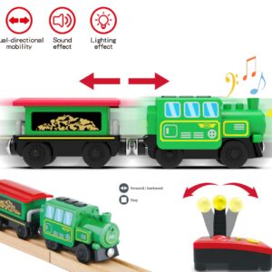 Wooden Train Accessories Battery Operated Locomotive Train, Remote Control Train for Track Set, Powerful Engine Train Vehicles Fit All Major Brands Track Railway System (Battery Not Included)