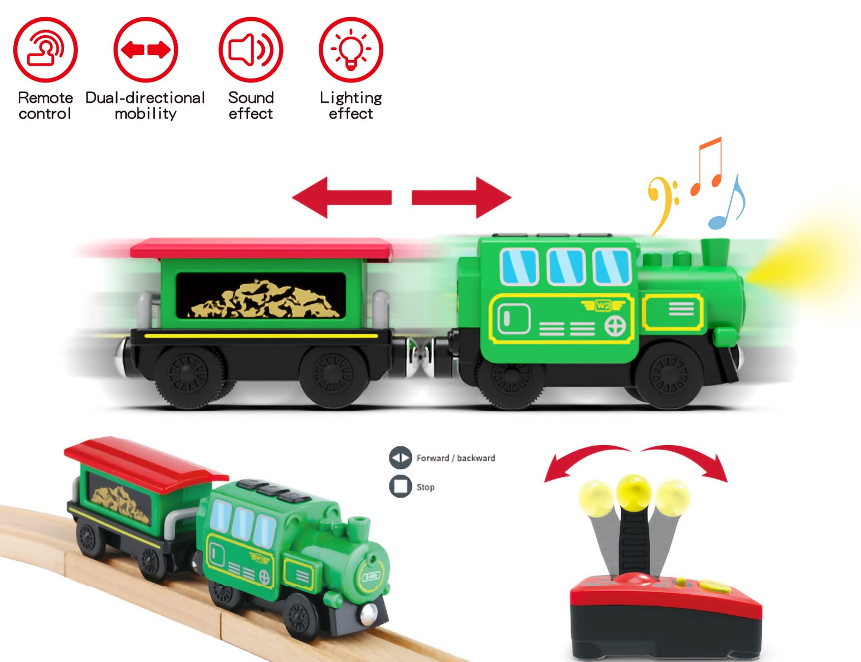 Wooden Train Accessories Battery Operated Locomotive Train, Remote Control Train for Track Set, Powerful Engine Train Vehicles Fit All Major Brands Track Railway System (Battery Not Included)