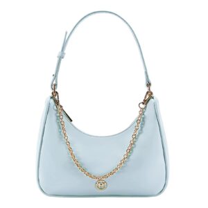 VICTORIA HYDE Clutch Bag Women's Small Shoulder Bag Retro Genuine Leather Shoulder Bag Vintage Handbag (Cyan)