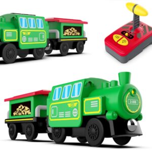 Wooden Train Accessories Battery Operated Locomotive Train, Remote Control Train for Track Set, Powerful Engine Train Vehicles Fit All Major Brands Track Railway System (Battery Not Included)