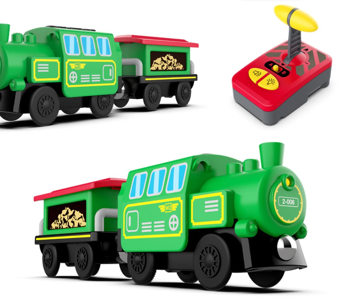 Wooden Train Accessories Battery Operated Locomotive Train, Remote Control Train for Track Set, Powerful Engine Train Vehicles Fit All Major Brands Track Railway System (Battery Not Included)