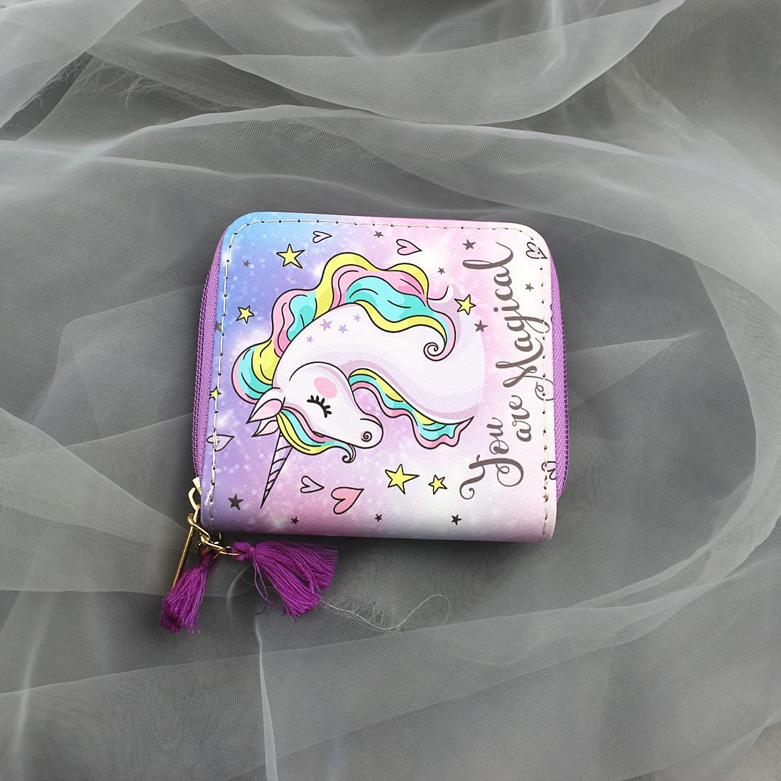 MayeBridge Cute Rainbow Unicorn Wallet for Gilrs Christmas Gift Unicorn Coin Purse Women’s Printed Zip Around Wallet Girls Christmas Gift(Purple unicorn0514)