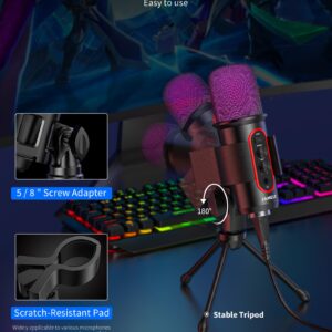 JAMELO Gaming Microphone, USB Computer Condenser Mic for PC/Laptop/Phone/PS4/5, RGB, Headphone Output, Volume Control,Plug and Play, Mute Button, for Streaming, Podcast, Studio Recording