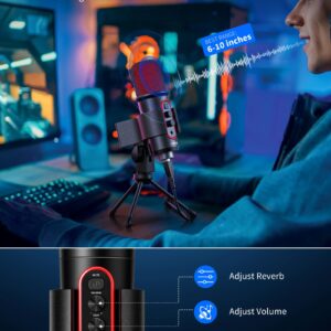 JAMELO Gaming Microphone, USB Computer Condenser Mic for PC/Laptop/Phone/PS4/5, RGB, Headphone Output, Volume Control,Plug and Play, Mute Button, for Streaming, Podcast, Studio Recording