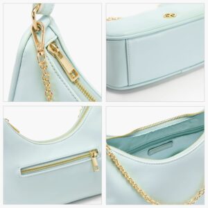 VICTORIA HYDE Clutch Bag Women's Small Shoulder Bag Retro Genuine Leather Shoulder Bag Vintage Handbag (Cyan)