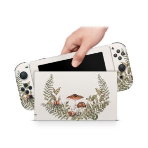 zoomhitskins oled switch skin, compatible with switch oled skin wrap, forest mushroom autumn fall leaves vintage botanical, 3m vinyl for durable & fit, made in the usa