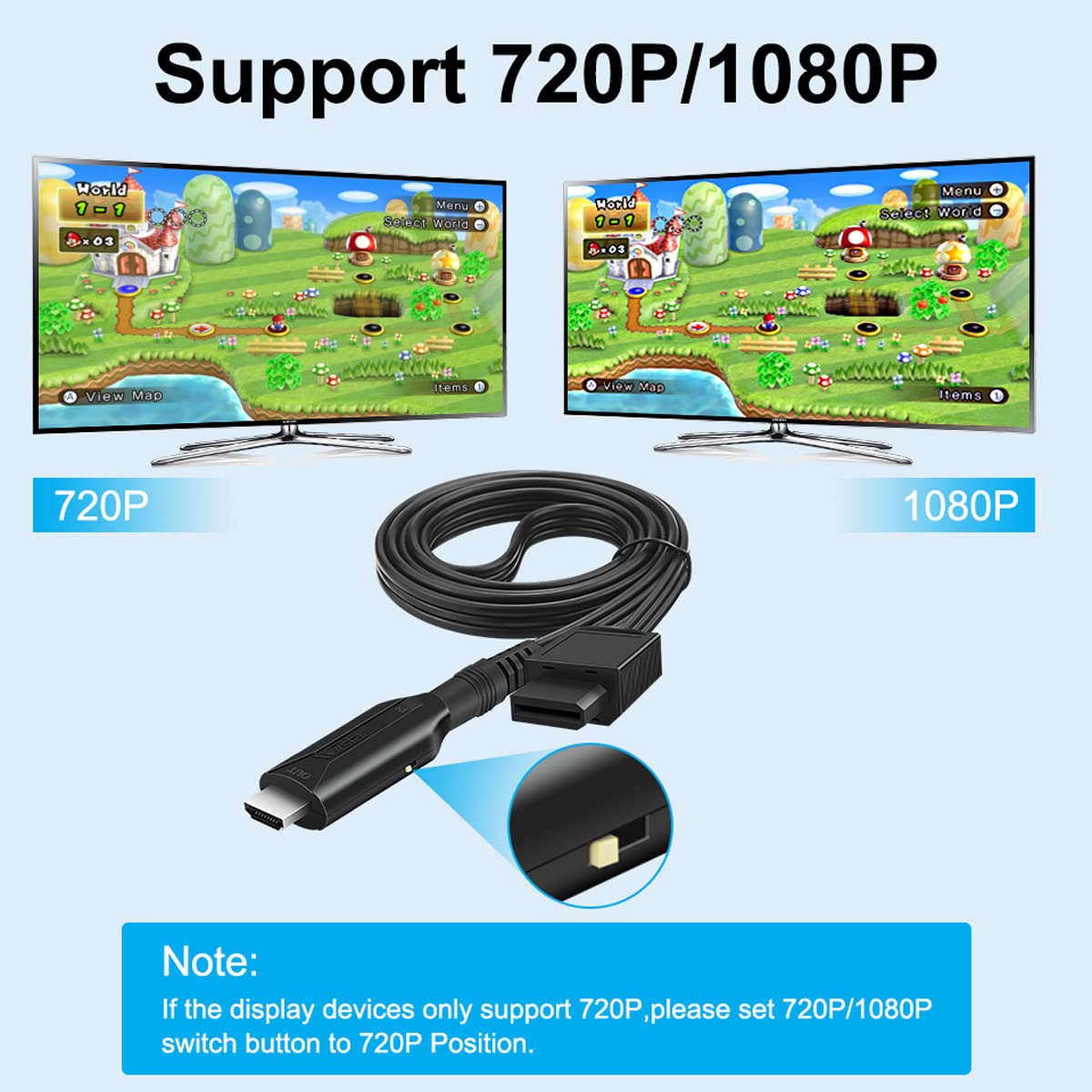 Wii to HDMI 1M(3.2FT) Cable Converter,1080P/ 720P Wii HDMI Adapter Output Video Audio Wii HDMI Converter Supports All Wii Display Modes, NTSC .Compatible with Wii, Wii U, HDTV