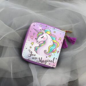 MayeBridge Cute Rainbow Unicorn Wallet for Gilrs Christmas Gift Unicorn Coin Purse Women’s Printed Zip Around Wallet Girls Christmas Gift(Purple unicorn0514)