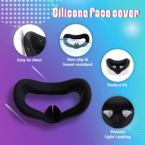 OOAVR Silicone Covers Accessories for Meta/Oculus Quest 2 Controller Grip Cover and VR Face Cover,VR Controller Gips Cover and 2Pcs VR Silicone Face Pad Replacement(Black)