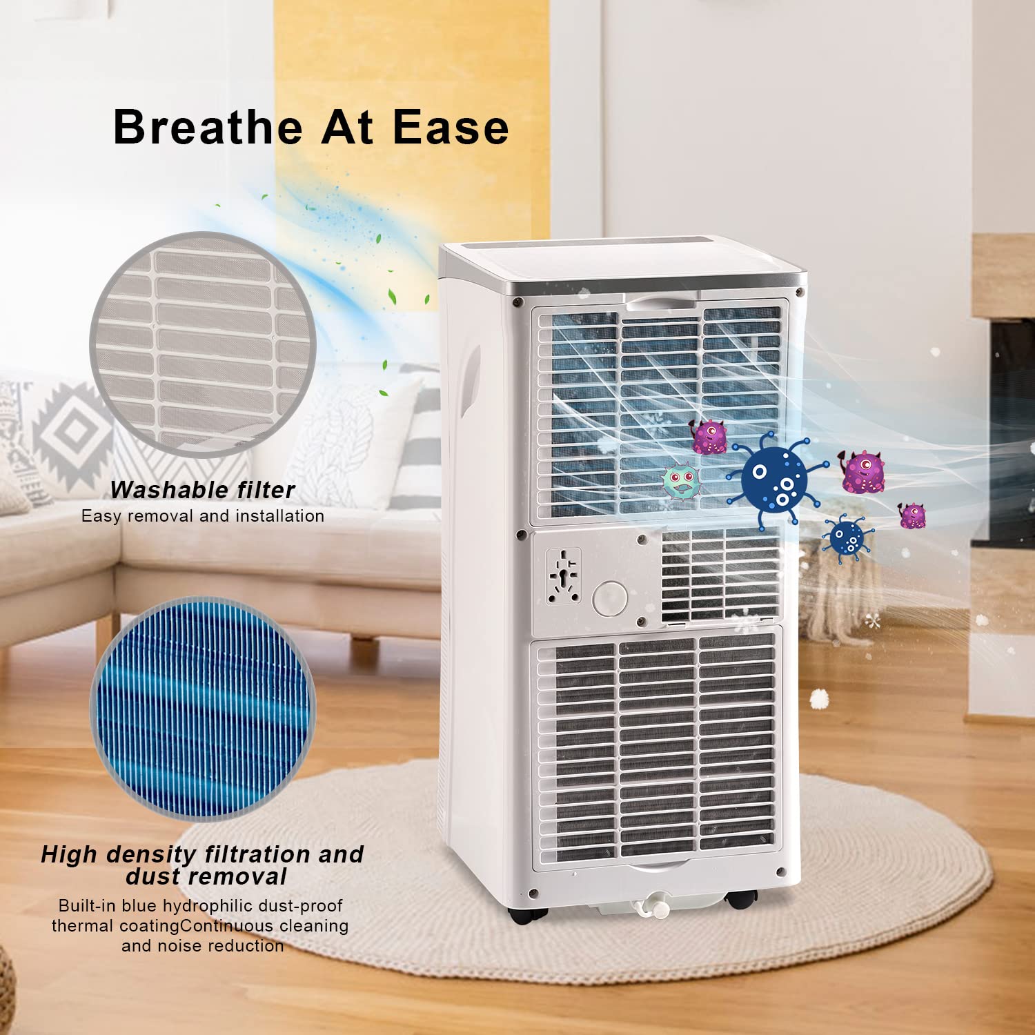 AOXUN 10000BTU Portable Air Conditioner and Heater Dehumidifier and Fan with Remote Control, 4-IN-1 Portable AC Unit For Room, Office, Dorm, Bedroom (Window Venting Kit Included)