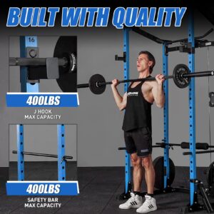 ER KANG Power Cage, Power Rack with LAT Pulldown, Multi-Functional Squat Rack, Squat Cage with More Training Attachments for Home Gym(Blue)