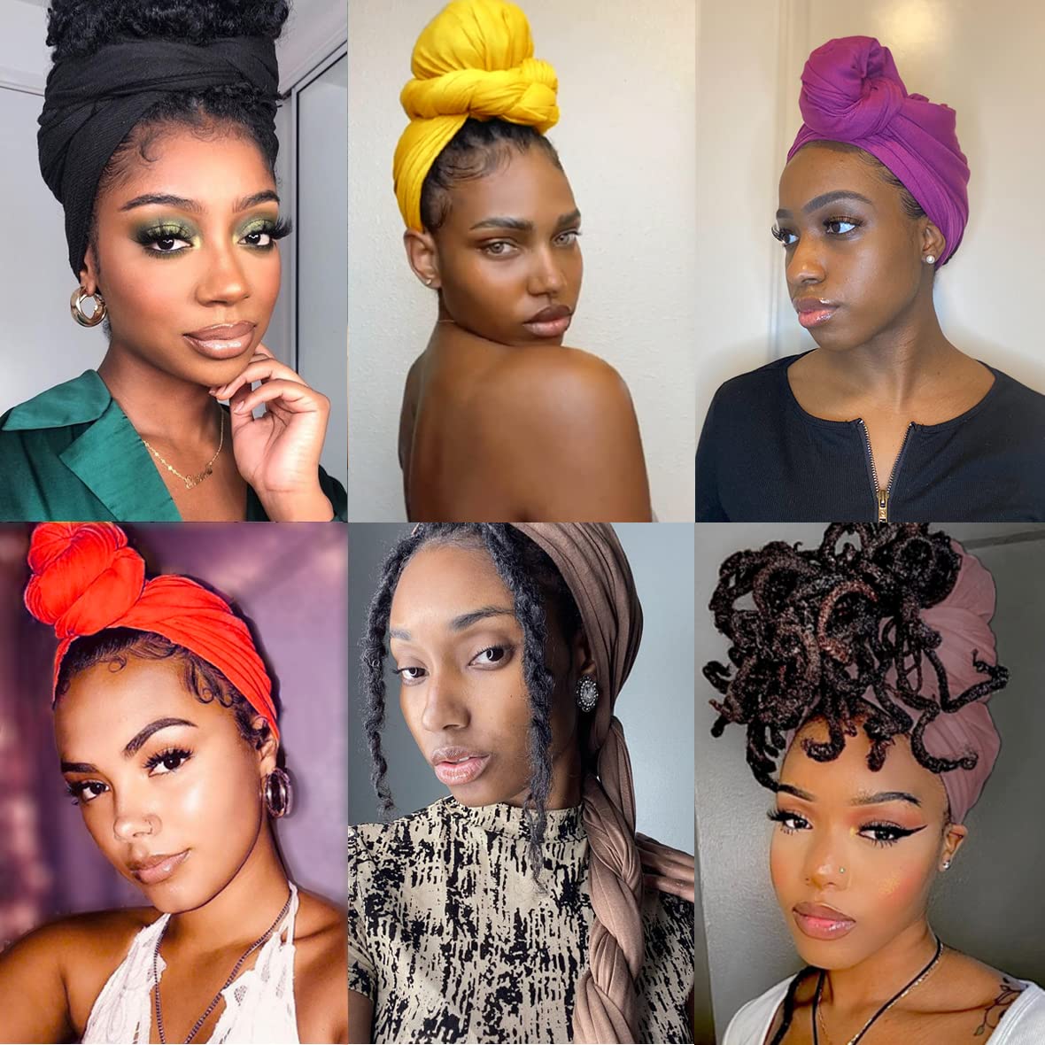 Kachanaa 4 Pieces Solid Color Stretch Knit Head Wrap Extra Long African Head Scarf Breathable Turbans for Black Women