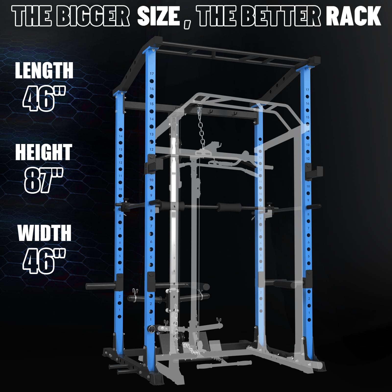 ER KANG Power Cage, Power Rack with LAT Pulldown, Multi-Functional Squat Rack, Squat Cage with More Training Attachments for Home Gym(Blue)