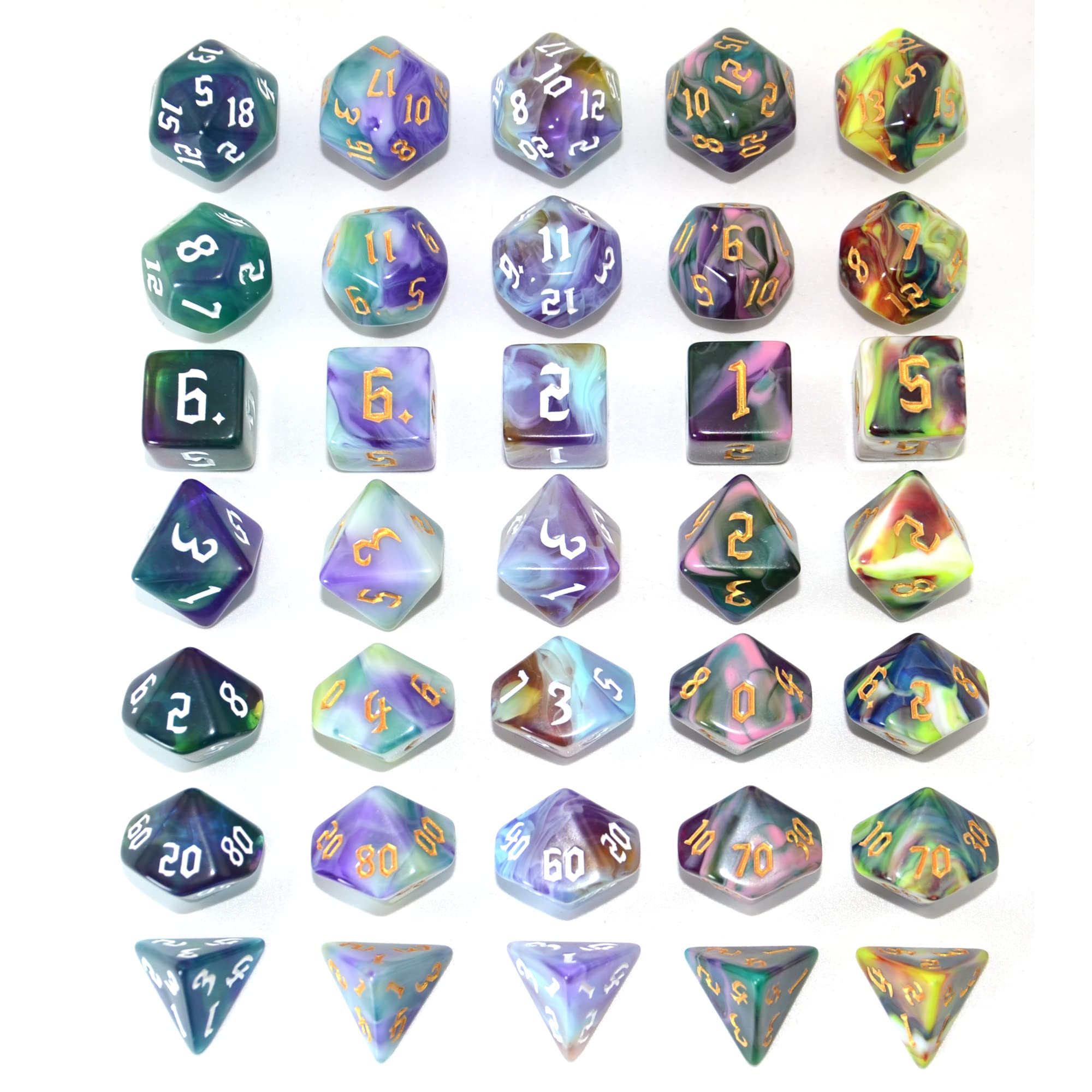 StarMall DND Dice Set-5 x 7 (35 Pieces) Polyhedral Dice Sets with Pouches for Dungeons & Dragons RPG MTG DND Roll Playing Table Game