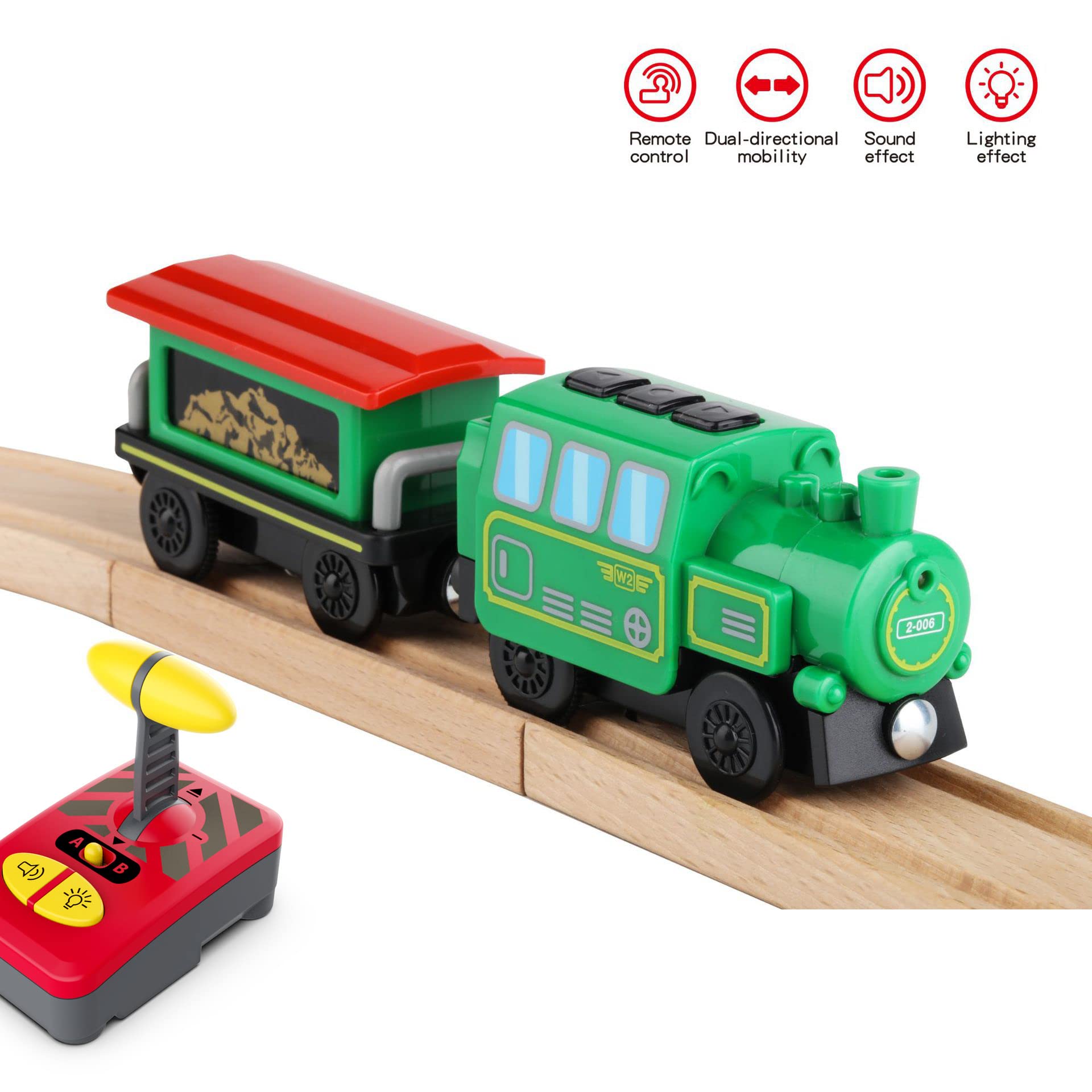 Wooden Train Accessories Battery Operated Locomotive Train, Remote Control Train for Track Set, Powerful Engine Train Vehicles Fit All Major Brands Track Railway System (Battery Not Included)