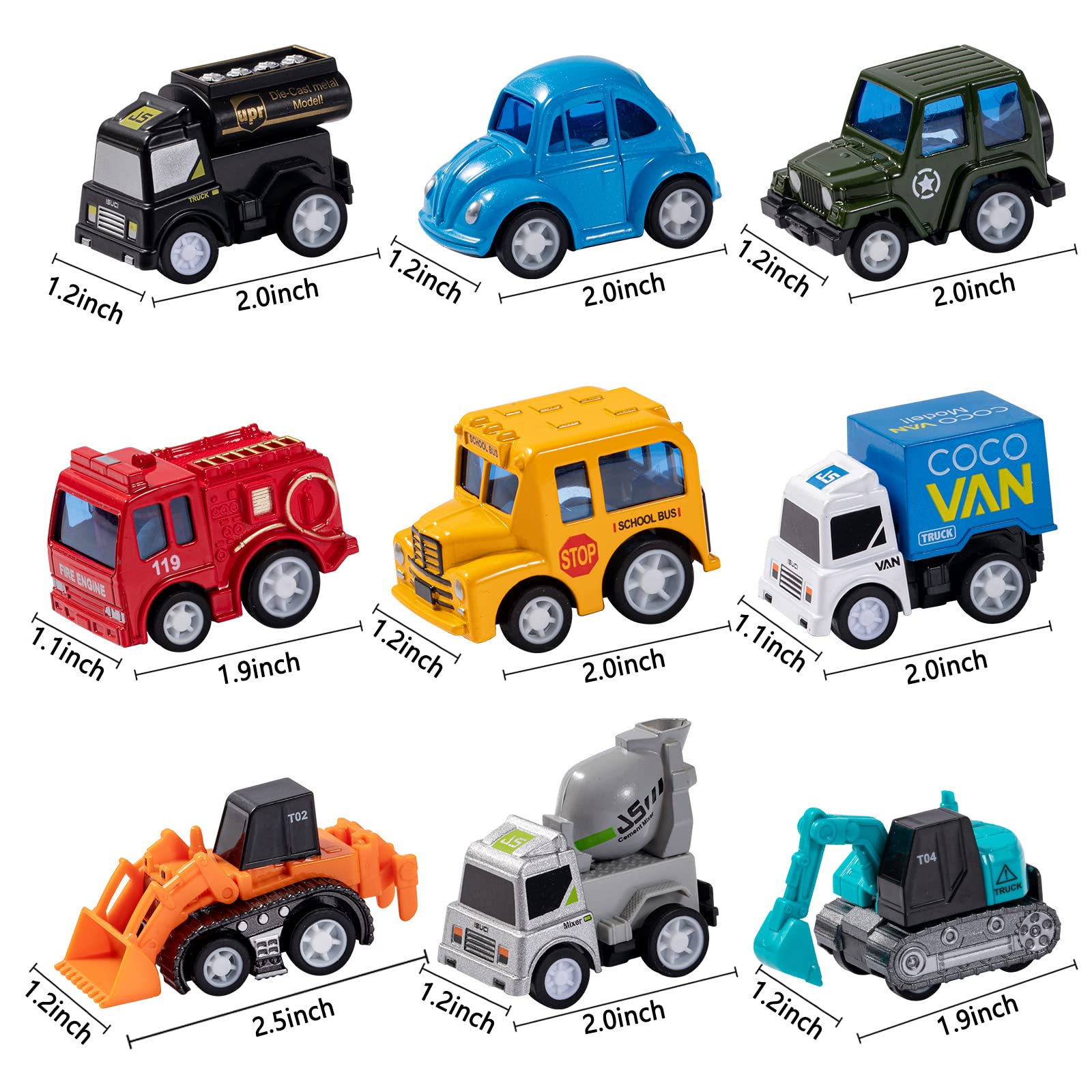 weilaga 20 Piece Die-Cast Pull Back City Cars and Trucks Toy Vehicles Set,Mini Friction Powered Alloy Metal Car Toy Playset Party Favor for Toddler Boy Girl