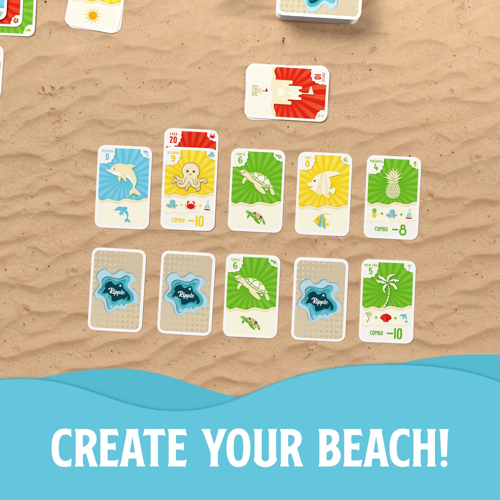 Ripple Card Game - Match, Stack, and Collect Combos on your Beach. Easy to Learn and Fun for Kids, Teens, & Adults.