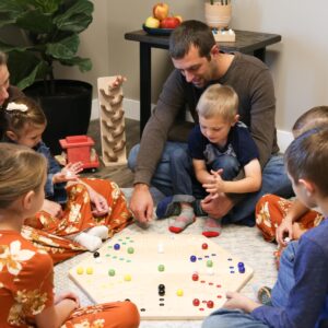 AmishToyBox.com Wahoo Wooden Marble Game Board Set - Large 24" Wide - Solid Oak Wood - Double-Sided - with Large 22mm Marbles and Dice Included