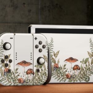 ZOOMHITSKINS OLED Switch Skin, Compatible with Switch OLED Skin Wrap, Forest Mushroom Autumn Fall Leaves Vintage Botanical, 3M Vinyl for Durable & Fit, Made in The USA