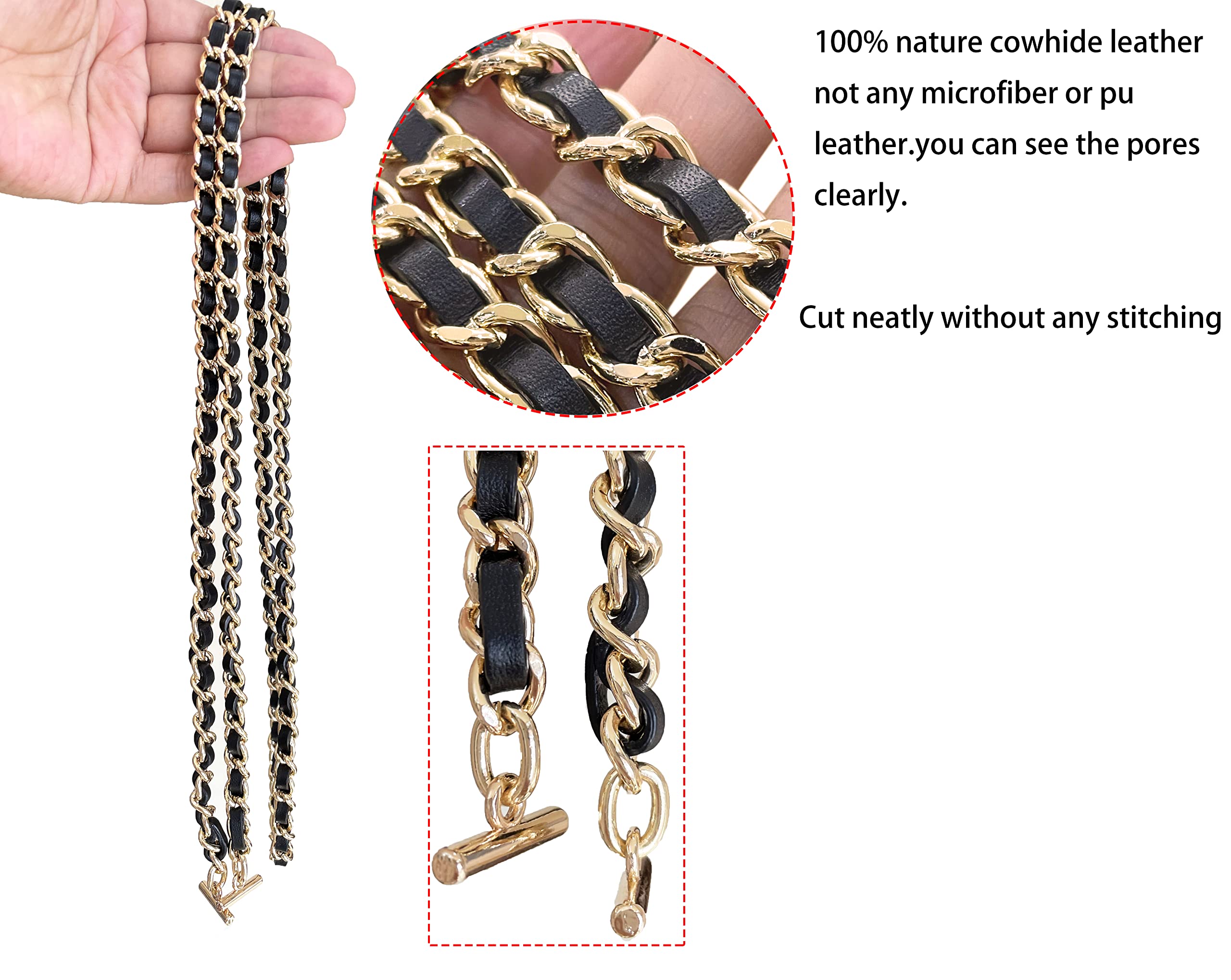 Conversion Kit Real Cowhide Leather Chain+Insert Compatible with Chanel Flap Long Wallet