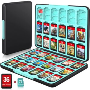 cykoarmor switch game case for nintendo switch/oled/lite, switch game holder with 36 games storage and 72 memory cartridge slots, portable switch game card case with magnetic closure, black blue