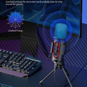 JAMELO Gaming Microphone, USB Computer Condenser Mic for PC/Laptop/Phone/PS4/5, RGB, Headphone Output, Volume Control,Plug and Play, Mute Button, for Streaming, Podcast, Studio Recording