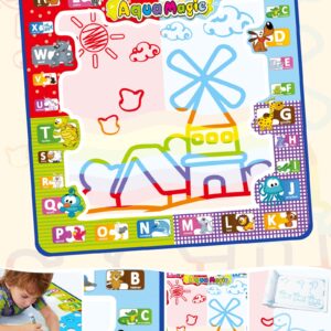 Jasonwell Aqua Water Doodle Mat 31x31 Inches Large Magic Drawing Doodling Mat Coloring Mat Educational Toys Christmas Birthday Gifts for Kids Toddler Boys Girls Age 2 3 4 5 6 7 8 Year Old (Alphabet)