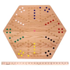 AmishToyBox.com Wahoo Wooden Marble Game Board Set - Large 24" Wide - Solid Oak Wood - Double-Sided - with Large 22mm Marbles and Dice Included