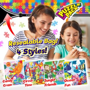 JA-RU's Mini Puzzle Pack (24 Puzzle Pack Assorted) with Resealable Travel Bag. Animal Puzzle Toys for Kids. Preschool Learning & Toddler Educational Toys Set. Party Favors Birthday Gift. 6770-24s