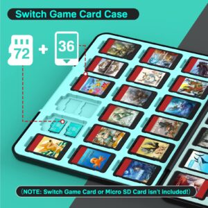 CYKOARMOR Switch Game Case for Nintendo Switch/OLED/Lite, Switch Game Holder with 36 Games Storage and 72 Memory Cartridge Slots, Portable Switch Game Card Case with Magnetic Closure, Black Blue