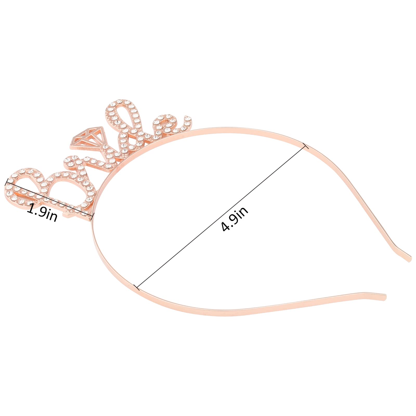 BAHABY Bride Tiara for Wedding, Bachelorette Party, Bridal Shower - Rose Gold Headpiece with 'Bride' Letter - 4.9 inches Diameter, 1.9 inches High - for Adult Women