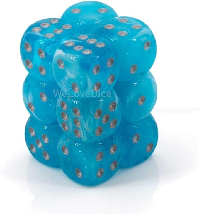 Gemini Dice Block | Set of 12 Size D6 Dice Designed for Board Games, Roleplaying Games and Miniature Games | Premium Quality 16 mm Dice | Luminary Blue and Light Blue Color | Made by Chessex