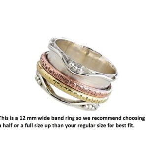 925 Sterling Silver Spinner Ring for Women, Yoga Maditation Spin ring Two Tone Handmade Ring Worry Ring, Thumb Ring, Fidget Rings, Promise Ring Size US 10 Gift For Her