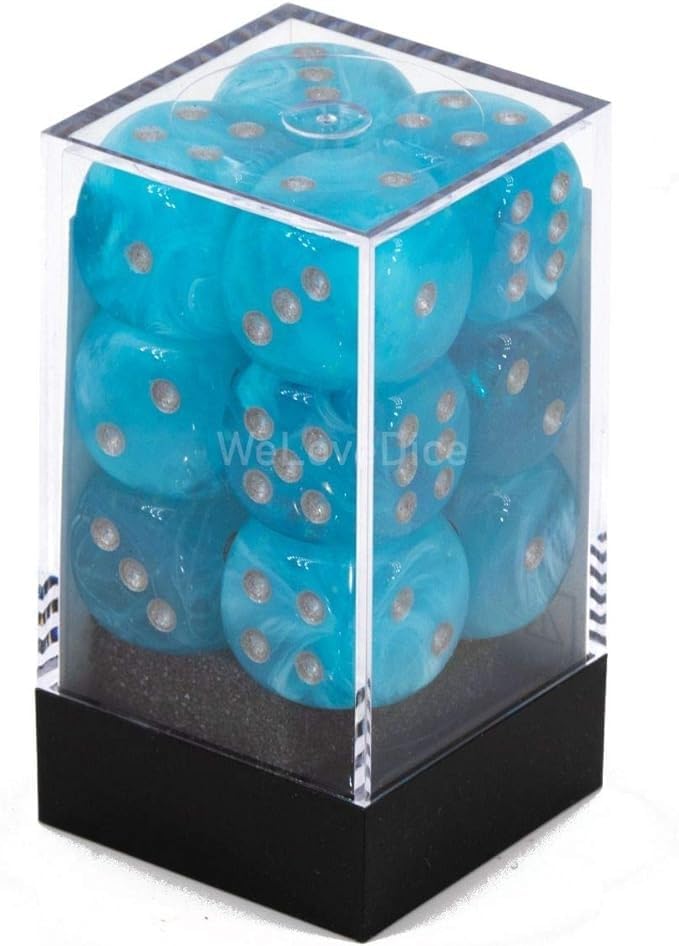 Gemini Dice Block | Set of 12 Size D6 Dice Designed for Board Games, Roleplaying Games and Miniature Games | Premium Quality 16 mm Dice | Luminary Blue and Light Blue Color | Made by Chessex