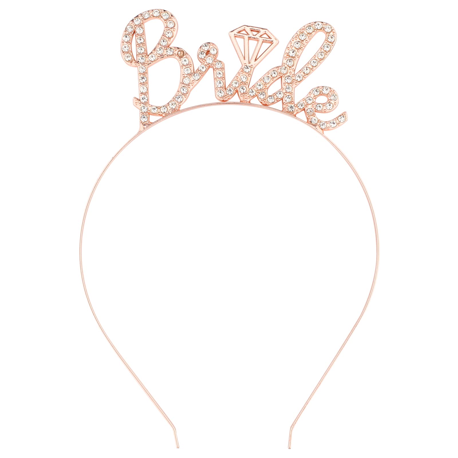 BAHABY Bride Tiara for Wedding, Bachelorette Party, Bridal Shower - Rose Gold Headpiece with 'Bride' Letter - 4.9 inches Diameter, 1.9 inches High - for Adult Women