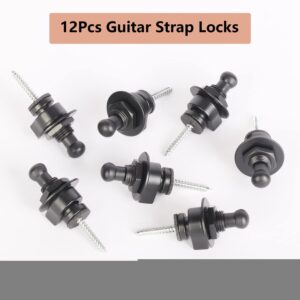 12Pcs Guitar Strap Locks and Buttons, Guitar Strap Locks Set Guitar Strap Lock Buttons, Metal Guitar Strap Buttons Locks, Metal Button Security Straplock for Electric Acoustic Guitar, Bass, Ukulele